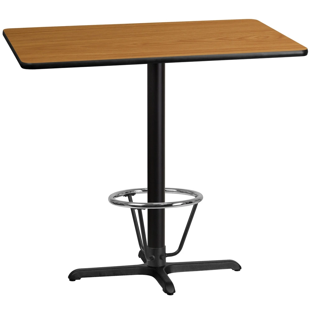 30'' X 45'' Rectangular Natural Laminate Table Top With 22'' X 30'' Bar Height Table Base And Foot Ring