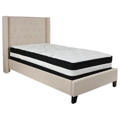 Riverdale Twin Tufted Upholstered Fabric Platform Bed With Pocket Spring Mattress