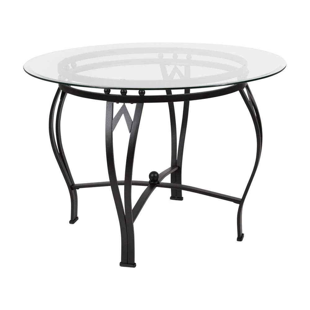 Syracuse 42'' Round Glass Dining Table With Black Metal Frame