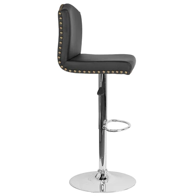 Bellagio Contemporary Adjustable Height Barstool With Accent Nail Trim In Leather