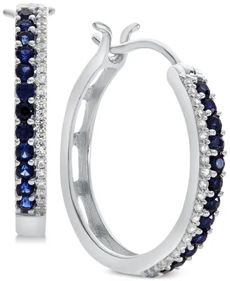 Sapphire (5/8 ct. t.w.) & Diamond (1/8 ct. t.w.) Hoop Earrings in 14k White Gold