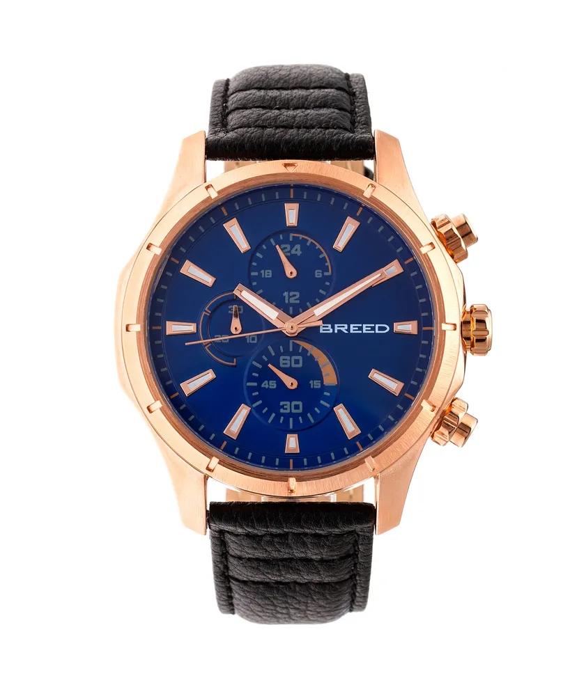 Breed Quartz Lacroix Chronograph Rose Gold And Dark Brown Genuine Leather Watches 47mm