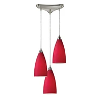 Vesta 3-Light Pendant Red in Satin Nickel