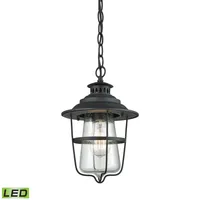 San Mateo 1 Light Outdoor Pendant in Textured Matte Black with Clear Seedy Glass