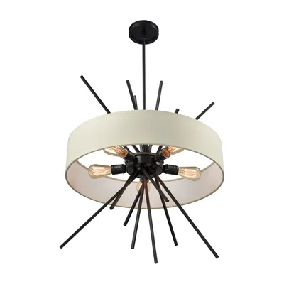 Xenia 5 Light Chandelier in Oil Rubbed Bronze with Beige Fabric Shade