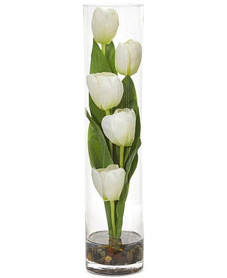 Nearly Natural 18" Tulips Artificial Arrangement Cylinder Vase