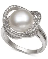 Cultured Freshwater Pearl (9mm) & Cubic Zirconia Statement Ring in Sterling Silver