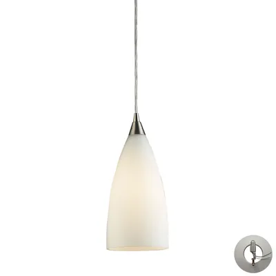 Vesta 1 Light Pendant in Satin Nickel and White Glass