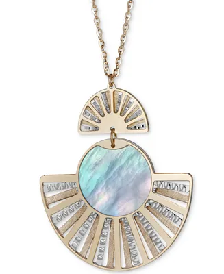 Mother-of-Pearl Two-Tone Fan Pendant Necklace in Sterling Silver & 14k Gold-Plate, 18" + 2" extender