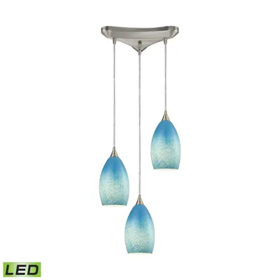 Earth Light Pendant in Satin Nickel and Sky Blue Glass