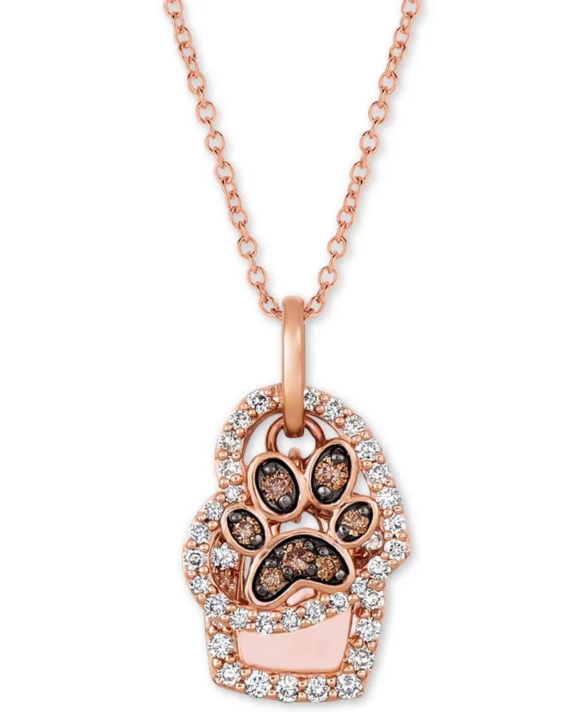 Le Vian Nude & Chocolate Diamond Paw Print & Heart 20" Pendant Necklace (7/8 ct. t.w.) in 14k Rose Gold