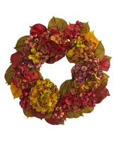 Nearly Natural 24" Fall Hydrangea Wreath