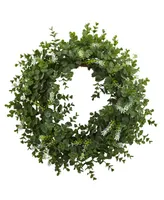 Nearly Natural 18" Eucalyptus Double Ring Wreath w/ Twig Base