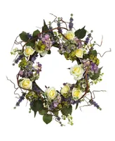 Nearly Natural 24" Hydrangea Rose Wreath