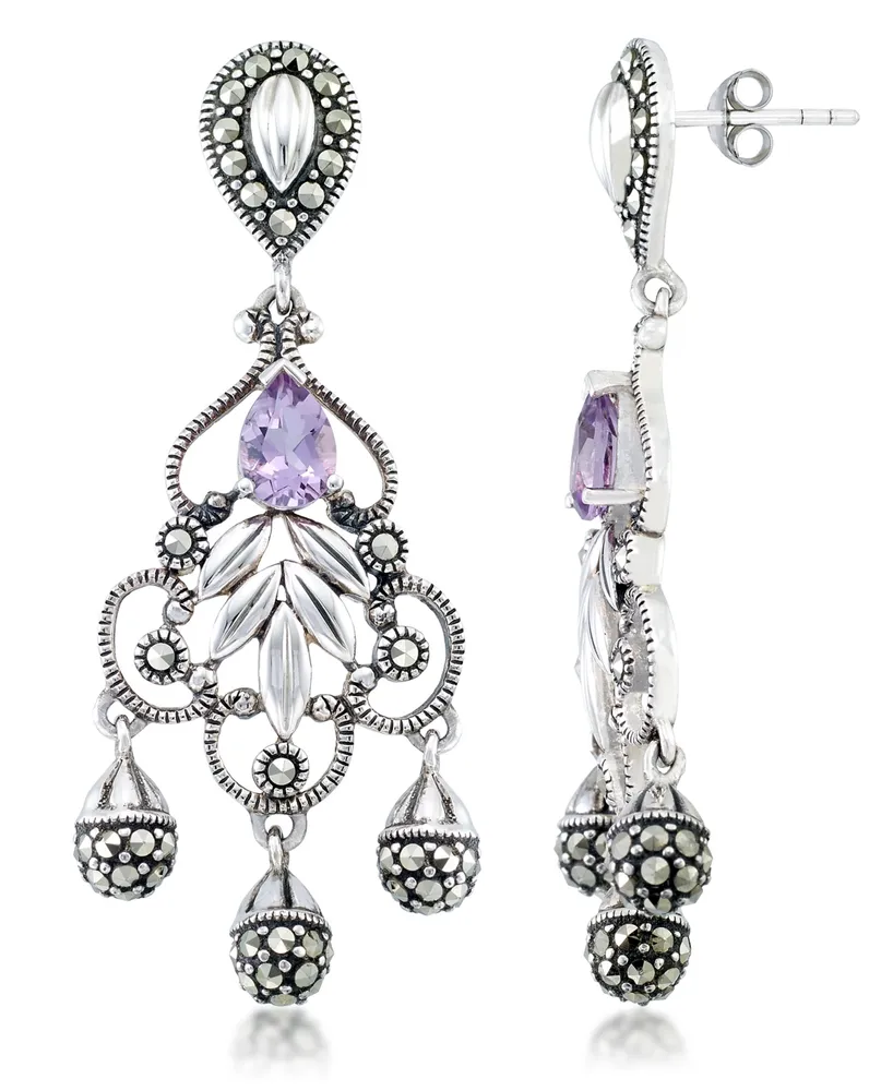 Amethyst (1 ct. t.w.) & Marcasite Chandelier Earrings in Sterling Silver