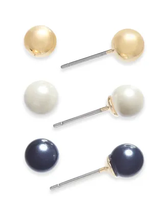 Charter Club Gold-Tone 3-Pc. Set Multi-Imitation Pearl Stud Earrings, Created for Macy's