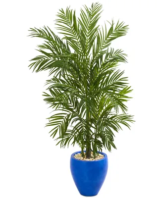 Nearly Natural 5.5' Areca Palm Artificial Tree in Blue Planter