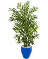 Nearly Natural 5.5' Areca Palm Artificial Tree in Blue Planter