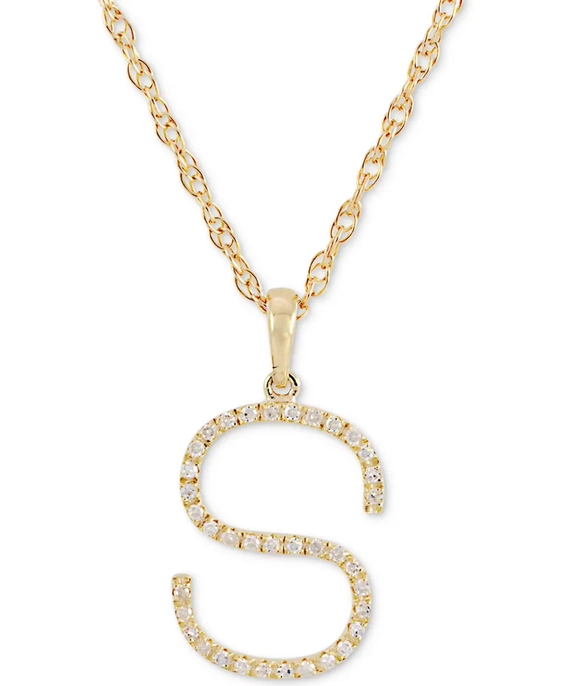 Diamond (1/10 ct. t.w.) Initial Pendant Necklace in 10k Gold, 16" + 2" extender