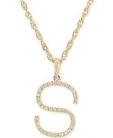 Diamond (1/10 ct. t.w.) Initial Pendant Necklace in 10k Gold, 16" + 2" extender