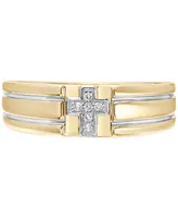 Men's Diamond Accent Cross Band in 10k Yellow Gold & White Gold