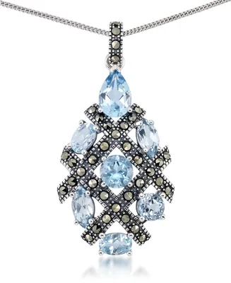 Blue Topaz (5 ct. t.w.) Pendant & Marcasite on 18" Chain in Sterling Silver