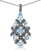 Blue Topaz (5 ct. t.w.) Pendant & Marcasite on 18" Chain in Sterling Silver