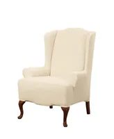 Stretch Pinstripe One Piece Wing Chair Slipcover