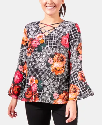 Ny Collection Petite Paisley-Print Bell-Sleeve Top