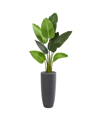 Nearly Natural 5.5' Traveler's Palm Artificial Tree in Gray Planter