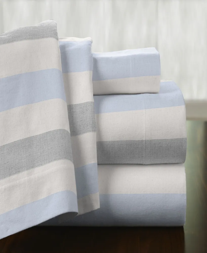 Pointehaven Savannah Stripe Superior Weight Cotton Flannel Sheet Set, King