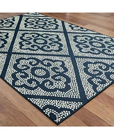 Oriental Weavers Marina 3804B Navy/Ivory 3'7" x 5'6" Indoor/Outdoor Area Rug