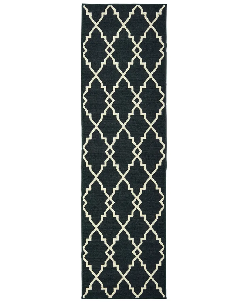 Oriental Weavers Marina 7763K Black/Ivory 2'3" x 7'6" Indoor/Outdoor Runner Area Rug