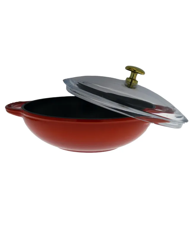 Chasseur French Enameled Cast Iron 7 Wok with Glass Lid - Red