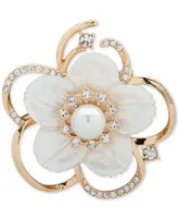 Anne Klein Gold-Tone Imitation Pearl, Mother-of-Pearl & Crystal Flower Pin, Created for Macy's