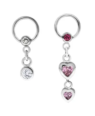 Bodifine Stainless Steel Set of 2 Crystal Drop Charm Cartilage Rings