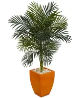 Nearly Natural 4.5' Golden Cane Palm Artificial Tree in Orange Planter