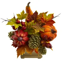 Nearly Natural Small Pumpkin, Gourd, Berry and Maple Leaf Artificial Arrangement
