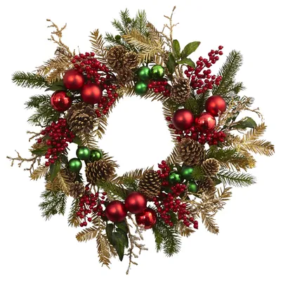 Nearly Natural 24" Ornament, Pine and Pine cone Wreath