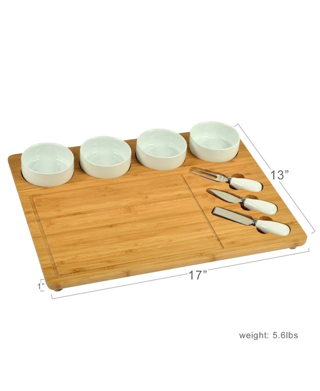 Picnic at Ascot Baxter Bamboo Cheese Board with 4 Bowls and Multifunction Knife