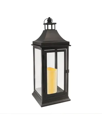 Lumabase Matte Black Tall Classic Metal Lantern with Led Candle