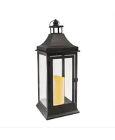 Lumabase Matte Black Tall Classic Metal Lantern with Led Candle