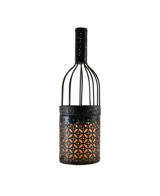 Lumabase Black Wine Bottle Metal Lantern with Led Candle
