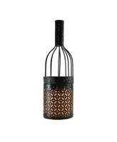 Lumabase Black Wine Bottle Metal Lantern with Led Candle