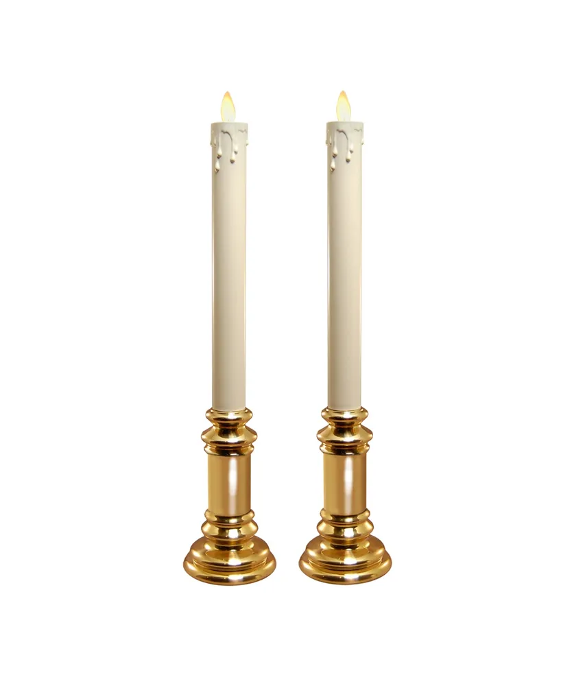 Lumabase Set of 2 Battery Operated Led Taper Candles with Moving Flame and Holders