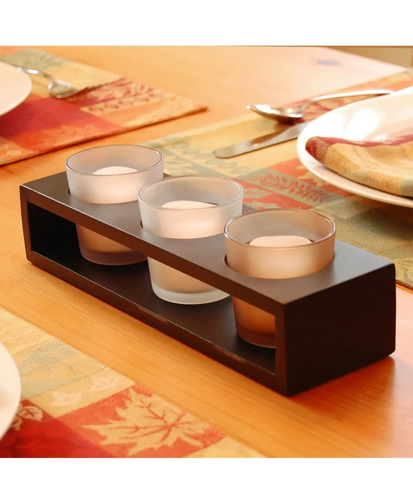 Lumabase Wooden Trio Tray with 3 Glass Votive Holders