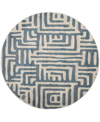 Safavieh Amsterdam AMS106 Ivory and Light Blue 6'7" x 6'7" Round Outdoor Area Rug