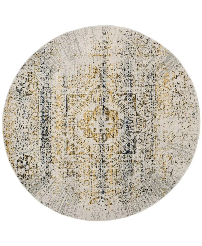 Safavieh Evoke EVK232 Ivory and Blue 6'7" x 6'7" Round Area Rug