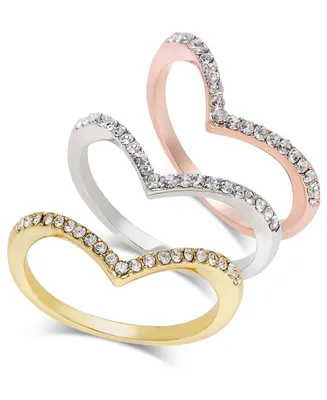 I.n.c. International Concepts Tri-Tone 3-Pc Set Crystal Chevron Stackable Rings, Created for Macy's - Tri