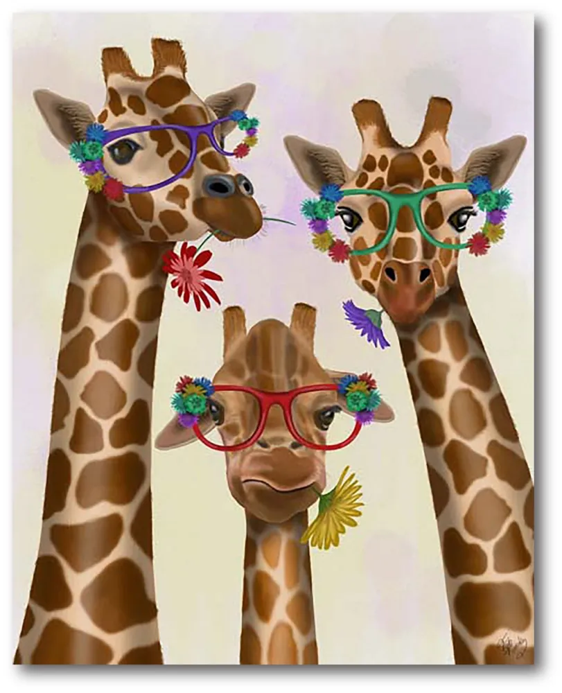 Courtside Market Giraffe and Flower Glasses Trio Gallery-Wrapped Canvas Wall Art